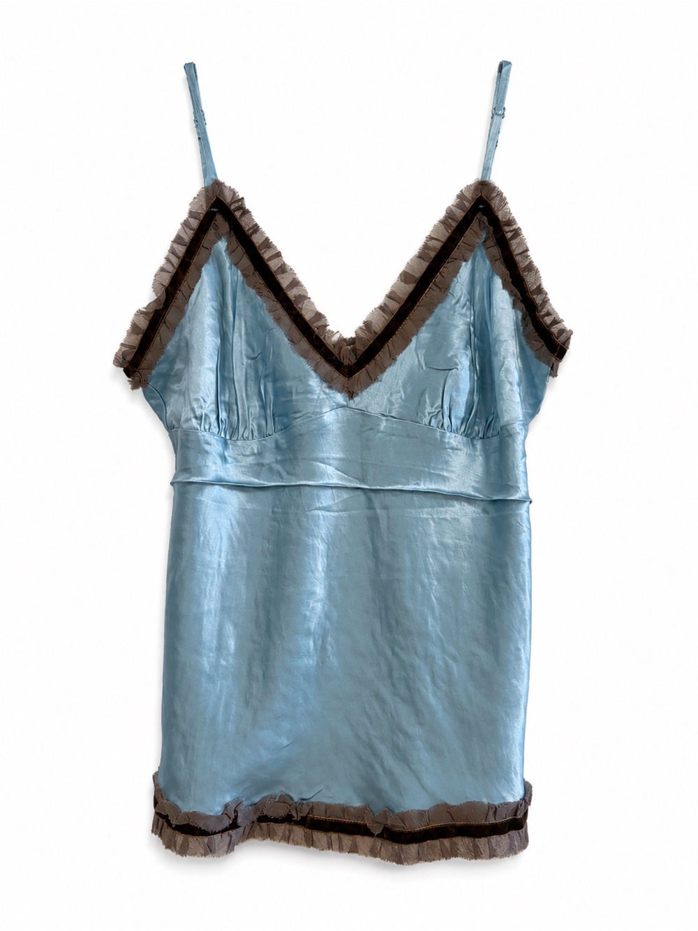 🦋Gold Hawk Silk Blue Camisole with Ruffle Trim NWT🦋